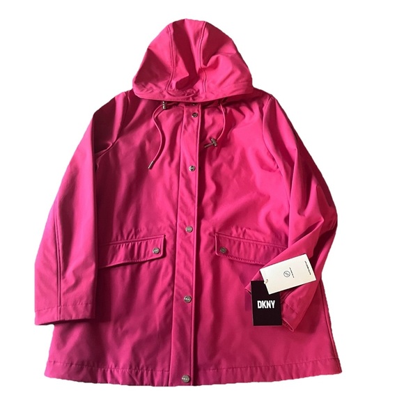 New DKNY Pink Hooded Rain Coat Jacket Size M | Water Resistant Windbreaker - Picture 1 of 14